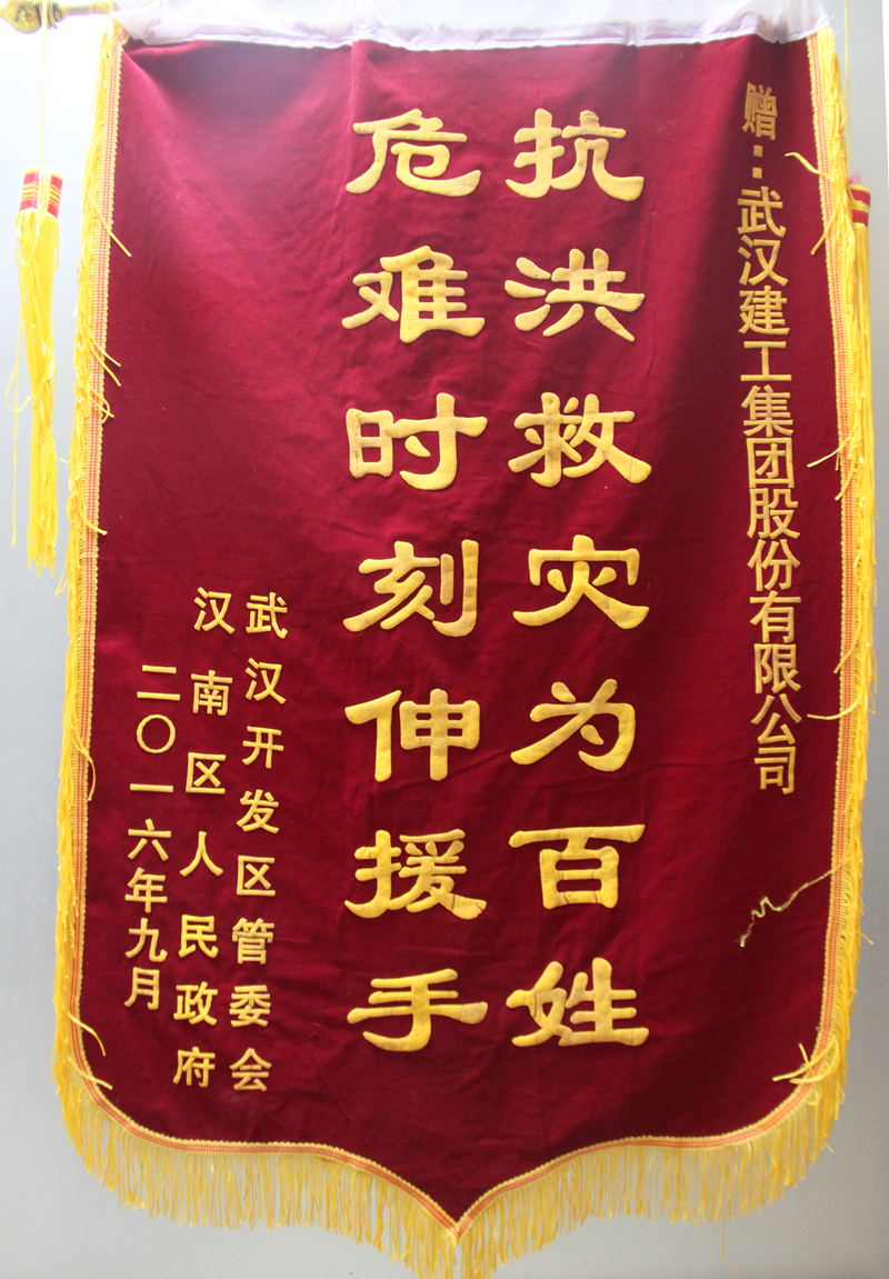 武汉开发区(汉南区)领导赴武建集团赠送感谢锦旗