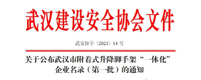 关于公布武汉市附着式升降脚手架“一体化”企业名录（第一批）的通知